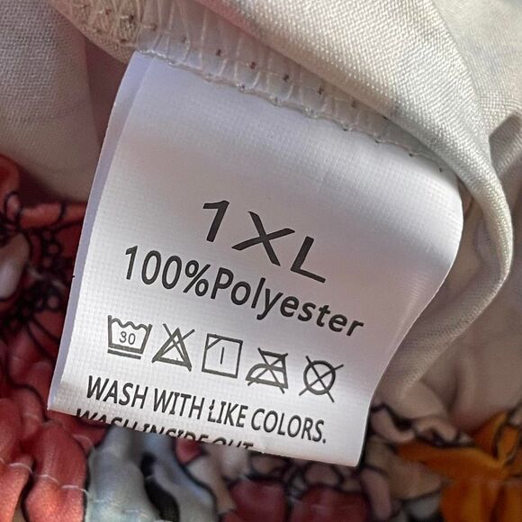 Bright Floral print smocked elastic waistband pants 1XL - Picture 3 of 3